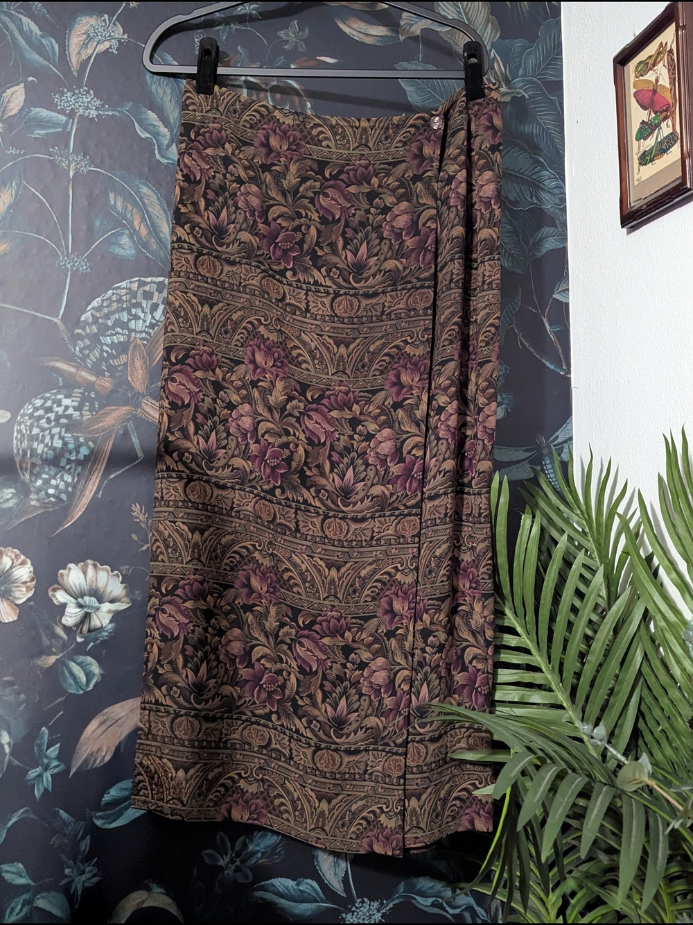 VTG Whimsygoth Charter Club Tapestry Floral Wrap Maxi Skirt Plus Sz 16